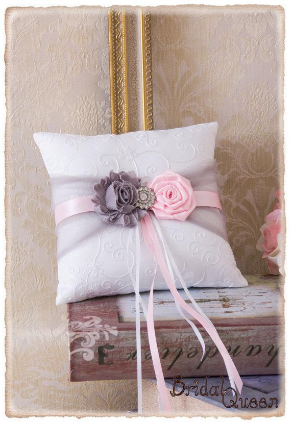 Mariage - Light Pink and Gray Ring Bearer Pillow, Wedding Ring Bearer Pillow, Ring Bearer Pillow, Wedding Accessories, Custom Color