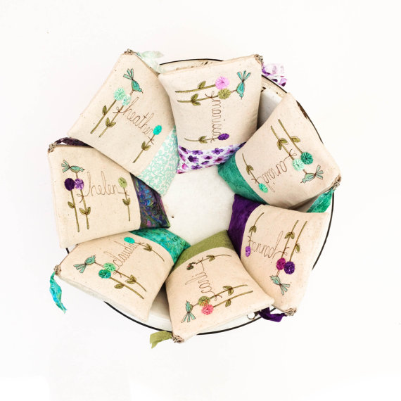 زفاف - Bridesmaid Gift Set of 7 Personalized Wedding Clutches, Aqua & Purple Wedding Purses, Floral Clutch Bags MADE TO ORDER MamaBleuDesigns