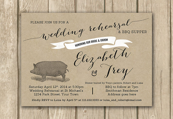 Mariage - wedding rehearsal invite, vintage pig, kraft paper invite, rehearsal BBQ, couples shower invite, PRINTABLE invite, digital invitation