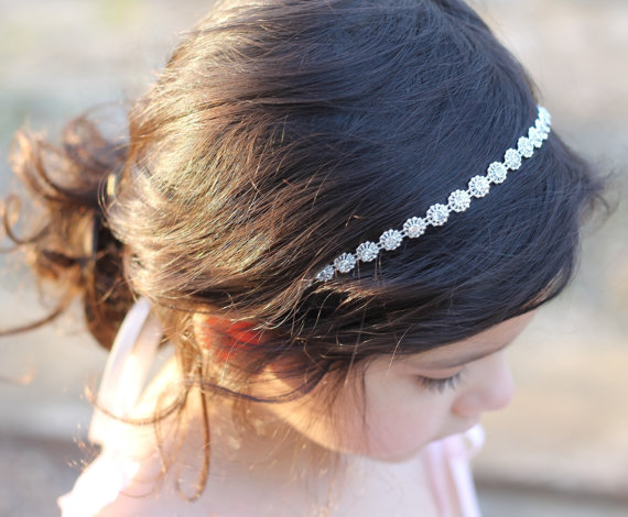 Свадьба - Flower Girl Headband Rhinestone Headpiece Wedding Bridal Child Headband Baby Girl Christening