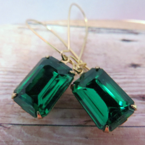 زفاف - Emerald Earrings Vintage Earrings Old Hollywood Estate Style Jewelry ~ Emerald Green ~ Bridal Earrings ~ Angelina Jolie