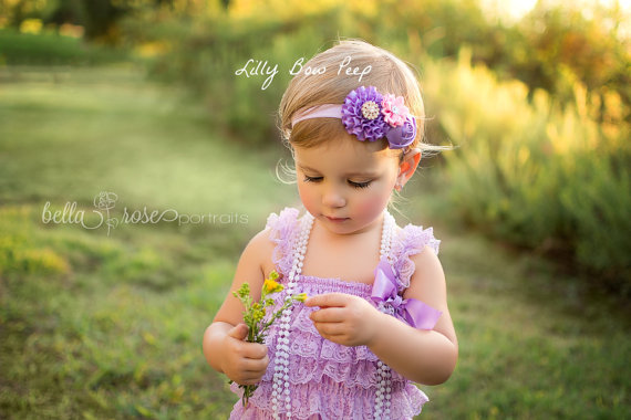 Hochzeit - Flower Girl Romper & Headband SET-Lavender Lace Petti Romper-Baby Girl Clothes-Preemie-Newborn-Infant-Child-Toddler-baby Baptism-Wedding