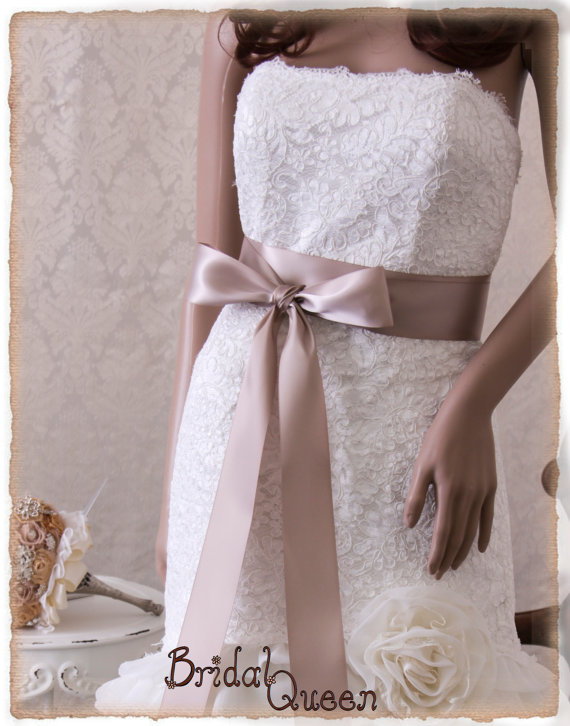 Wedding - Taupe Bridal Sash, Wedding Dress Sash, Bridal Belt,  Bridal Sash, Satin Ribbon Sash Taupe color