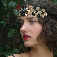 Mariage - GREAT GATSBY Hair accessories, Great Gatsby Dress Headband, GOLD beading Fascinator, Feather Headband