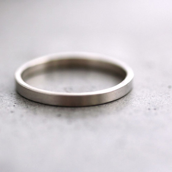 Wedding - White Gold Wedding Band Stackable Ring, 2mm Slim Recycled 14k Palladium White Gold Ring Brushed White Gold Wedding Ring Stacking Ring