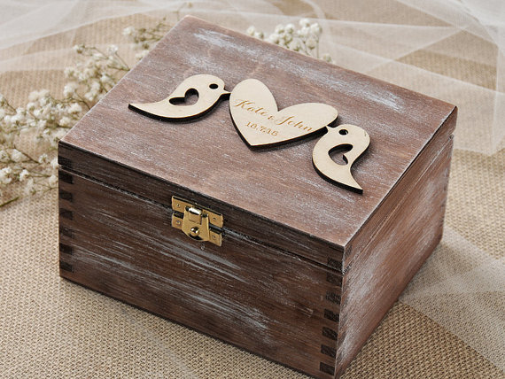 زفاف - Lovebirds Wedding Box, Lovebirds Ring Bearer box, Custom  Wood Wedding Ring Bearer Box, Rustic Wooden Ring Box ,