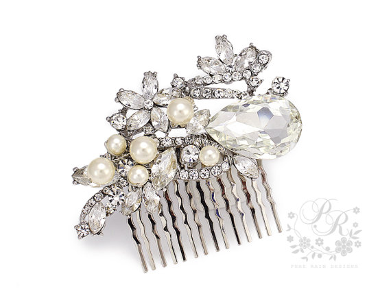 Свадьба - Wedding Hair Comb Swarovski Pearl Swarovski Crystal Rhinestone Hair Comb Bridal Hair Comb Wedding Jewelry Bridal Jewelry flower Mar