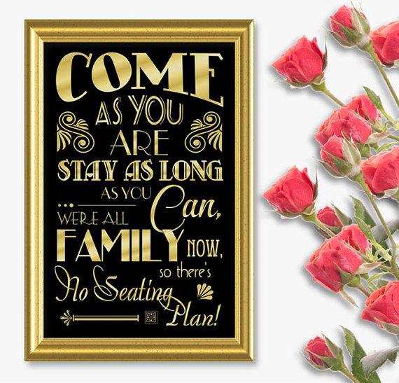 Wedding - Come As You Are Printable Wedding Sign // 1920's Gatsby Style Collection // 4 Sizes // DIY Instant Download PDF // Ready to Print