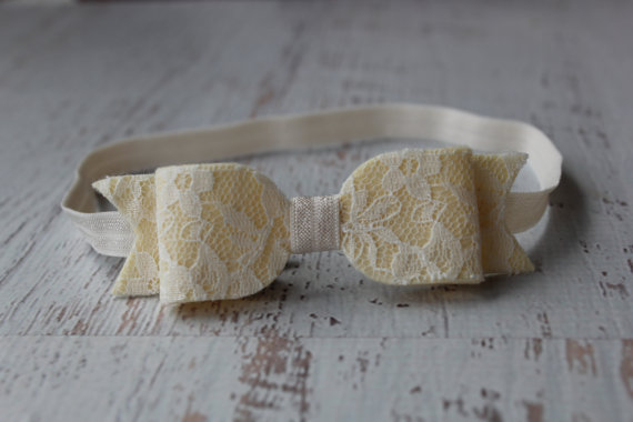 Mariage - Cream Felt and Lace Bow Headband - Newborn Baby to Adult - Hair Bows