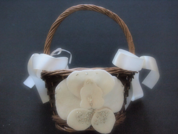 Hochzeit - Flower Girl Basket Wedding Ivory