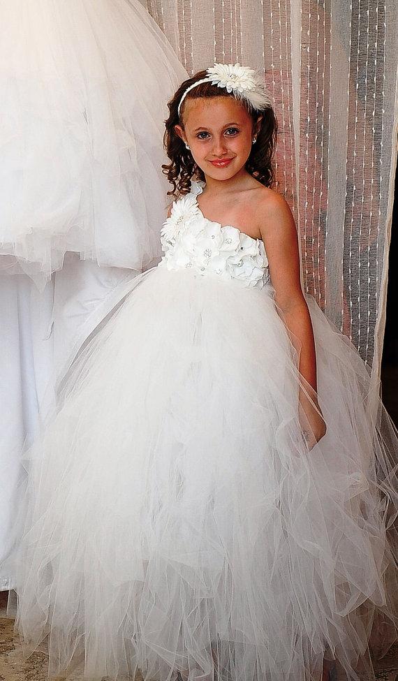 Hochzeit - Flower Girl Dress, Ivory Flower Girl Tutu Dress, Tulle Dress, Junior Bridesmaid, Baby Girl Dress, Birthday Dress, wedding