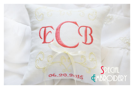 Hochzeit - Ring bearer pillow, wedding ring pillow , Monogrammed ring pillow , Custom embroidered ring bearer pillow (R6)