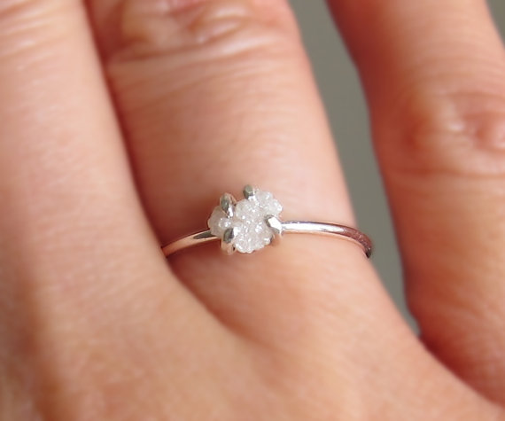 Mariage - White Raw Diamond Ring, Sterling Silver Uncut Diamond Ring, Rough Diamond Ring, Diamond Engagement Ring, Promise Ring, April Birthstone Ring