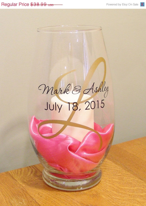 زفاف - ON SALE Personalized Wedding Unity Candle Holder Monogrammed Hurricane Candle Holder Glass Centerpiece Wedding Anniversary Gift Idea