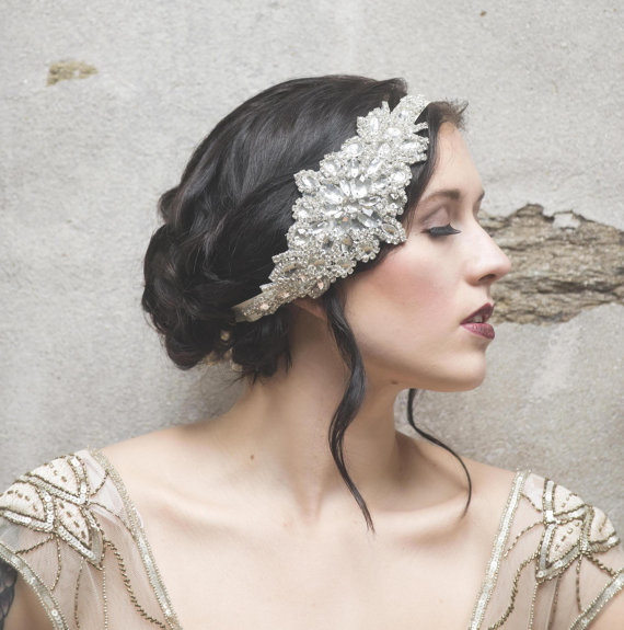 زفاف - Glamour Rhinestone flapper Gatsby Headband, Wedding Headband, Crystal Headband, Wedding Headpiece, Bridal Headpiece, 1920s Flapper headband