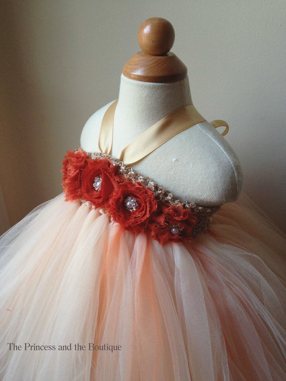 Hochzeit - Flower girl dress champagne, burnt orange tutu dress, roses, baby tutu dress, toddler tutu dress,newborn-24, 2t,2t,4t,5t, birthday