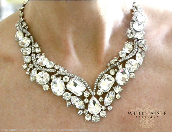 Wedding - Wedding Jewelry Set, Crystal Bridal Statement Necklace Earrings, Bridal Earrings, Vintage Style