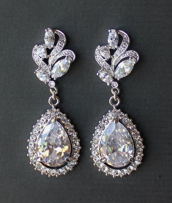 زفاف - Bridal Crystal Chandelier Earrings, Crystal Leaf Earrings, Flower and Leaf Bridal Earrings, Bridal Jewelry, Wedding Jewelry, Tess Befrosted