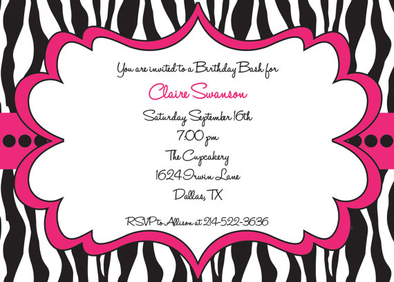 زفاف - Hot Pink and Black Zebra Print - Girls Birthday Party Invitation, Bridal Shower, Bachelorette Party