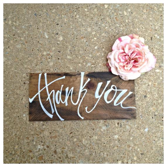 Свадьба - Thank You Rustic Wooden Wedding Ceremony Reception Hand  Painted White Calligraphy - Customize! 