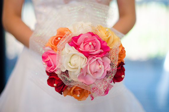 زفاف - Real Touch Roses Wedding Bouquet Custom Made to Order for Romantic Wedding -  Bridesmaid Bouquet and Grooms Boutonniere Extra as Package