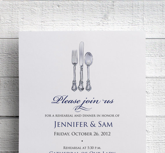 Mariage - Printable Wedding Rehearsal Dinner Invitations Silverware Digital File for Self-Print