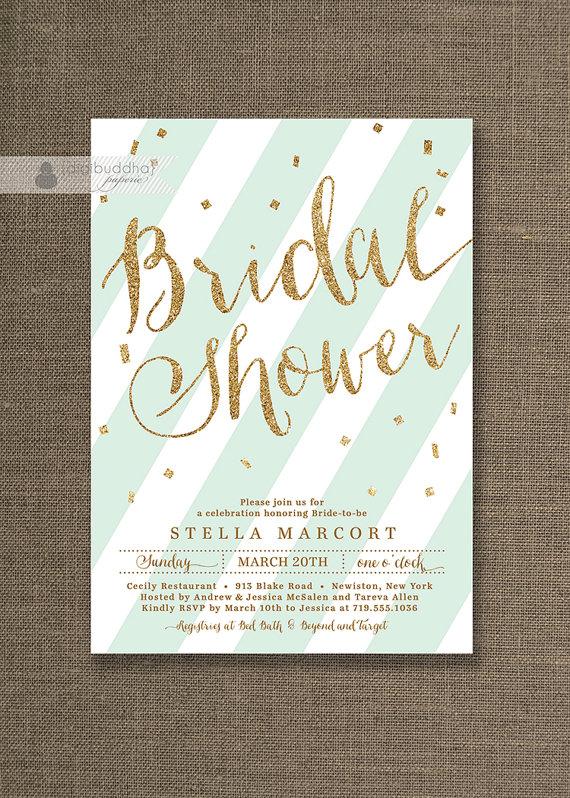 زفاف - Mint & Gold Bridal Shower Invitation Glitter Pastel Mint Bridal Party Script Modern FREE PRIORITY SHIPPING or DiY Printable- Stella
