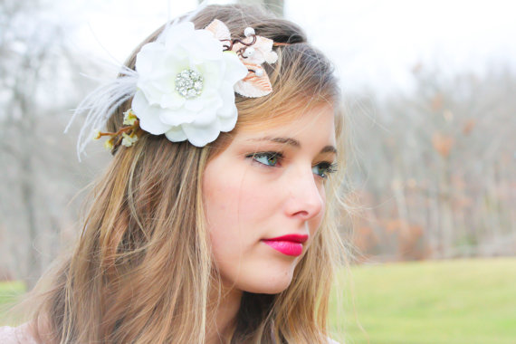 زفاف - bridal flower hair crown, woodland wedding