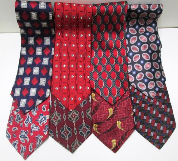 Wedding - Silk Designer NECKTIES 8 Vintage Italian Silk Ties Geoffrey Beane Wild Crazy Wide Red Navy Wedding Groomsmen Lot for Crafts