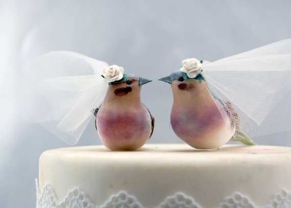 Hochzeit - Woodland Love Bird Cake Topper in Turquoise and Orchid Purple: Bride and Bride Gay & Lesbian Wedding Cake Topper
