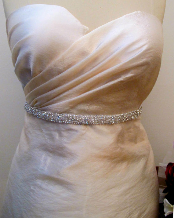 Hochzeit - Thin Bridal Sash Crystal Rhinestone Beaded Belts Wedding Sash Belt Rhinestone Trim