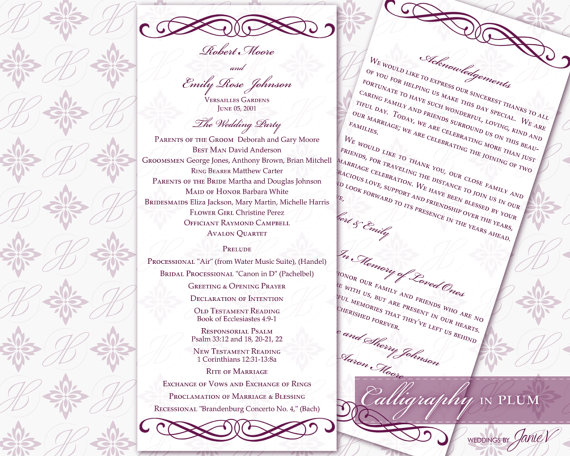 Свадьба - DIY Printable Wedding Ceremony Program Template 
