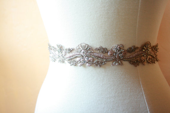 زفاف - Silver & Pink Beaded Bridal Sash