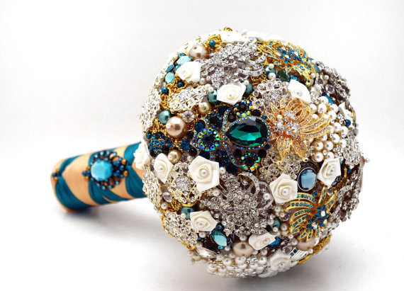 Mariage - Emerald and Teal Brooch Wedding Bouquet