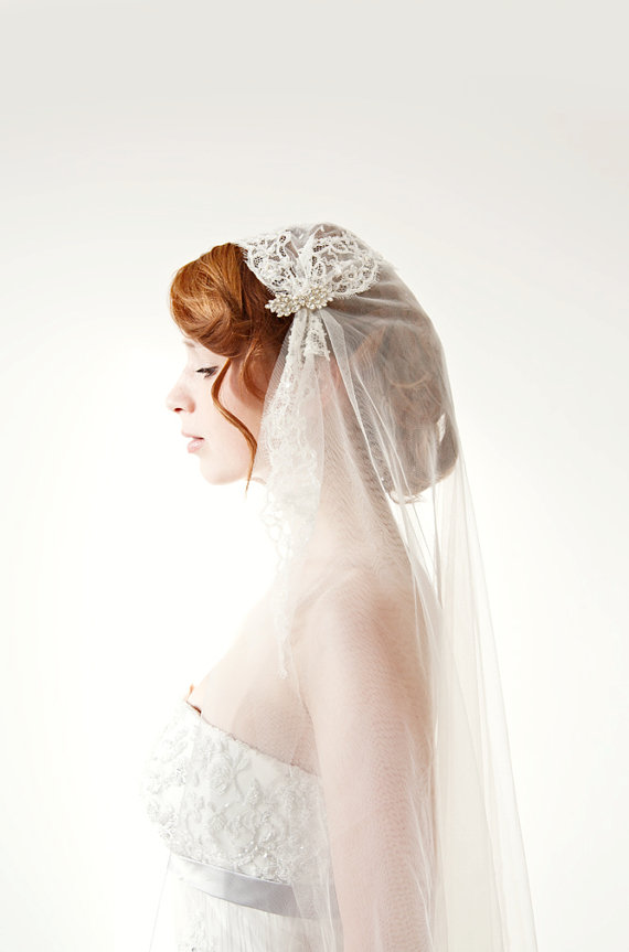 زفاف - Wedding Veil, Juliet cap, Bridal Veil, Chapel length, lace veil - Touch of Love - Made to Order