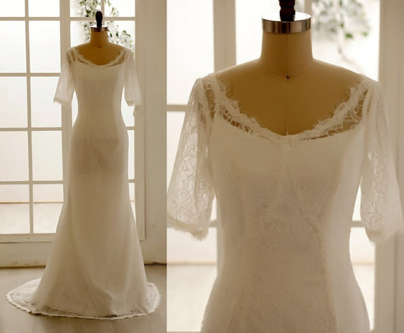 زفاف - Vintage Lace Wedding Dress Elbow Sleeves Dress