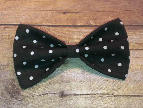 زفاف - Black and White Polka Dots Bow Tie, Clip, Headband or Pet