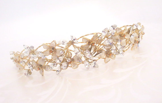 زفاف - Gold Bridal headpiece, Gold Bridal tiara, Gold wedding headband, Bridal headband, Wedding head piece