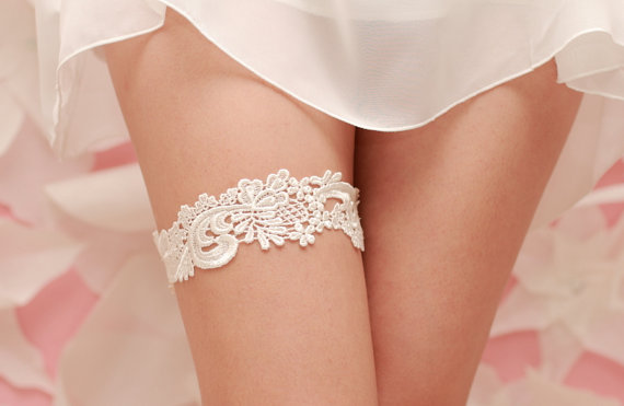 Hochzeit - Wedding Garter Ivory Venise Lace- Ivory Garter Belt