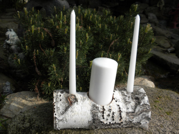 Wedding - White Birch Unity  Candle Holder Perfect for Weddings, Centerpieces, Fireplace