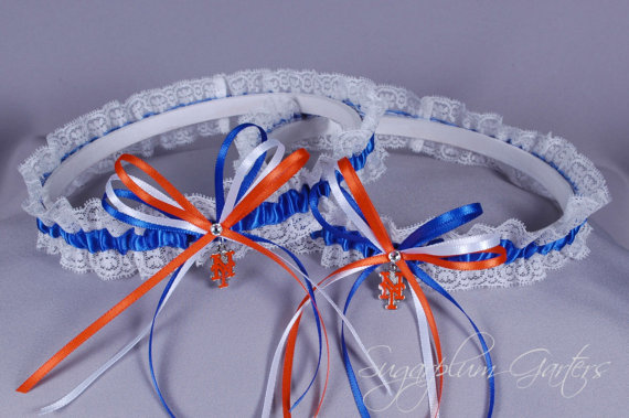 Hochzeit - New York Mets Lace Wedding Garter Set