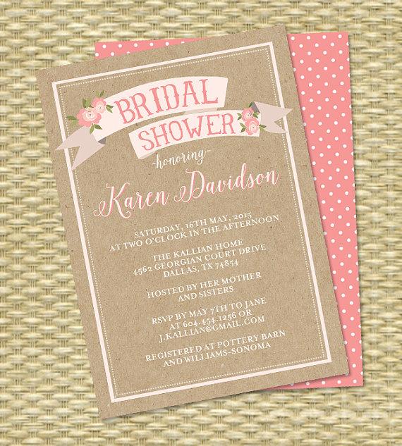Hochzeit - Kraft Bridal Shower Invitation Rustic Bridal Brunch Wedding Shower Pink Floral Ribbon Banner ANY EVENT