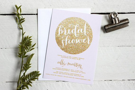 زفاف - Whimsical Wedding Shower Invitations - Unique Blush and Gold Bridal Shower Invites - Printable Wedding Shower Cards with Glitter Gold Design