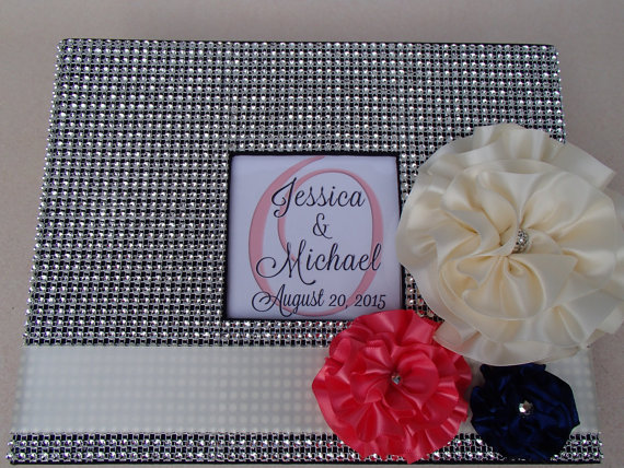زفاف - Bling & Flower Guest Book and Pen Set - Choice of Colors (Wedding, Shower, Birthday, Anniversary, Etc) Rhinestone Crystal Diamond Guestbook