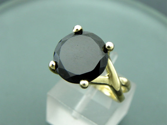 زفاف - AAA Black Spinel Natural Untreated 12mm Round 4.70 carats set in 14K Yellow gold Engagement ring - ELKE- ring 1364