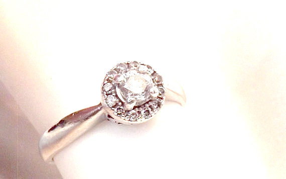 Wedding - Vintage Diamond Sterling Silver Cluster Ring/ Engagement/ Promise