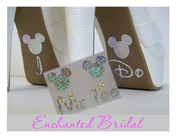 زفاف - Disney Inspired I Do and Me Too Shoe Stickers You Pick Color Sparkly Wedding Shoe Decals