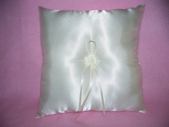 زفاف - Wedding White  Satin Ring Bearer Pillow  (9" X 9")