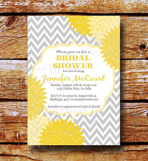 Mariage - Bridal Shower Invitation - Baby Shower Invitation - Wedding Shower Invite - Printable - Yellow Grey - Jennifer