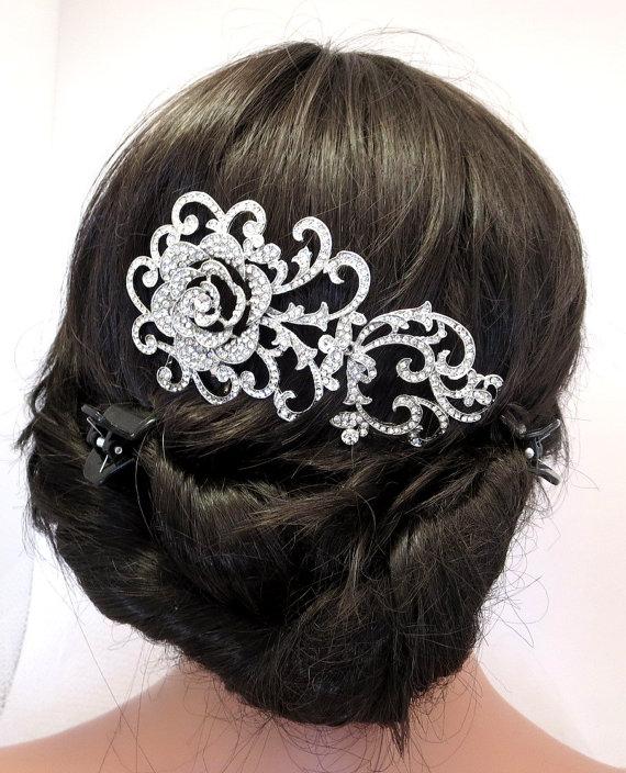 زفاف - Bridal rhinestone hair comb, Wedding hair comb, Flower hair comb, Statement hair comb, Bridal hair accessory
